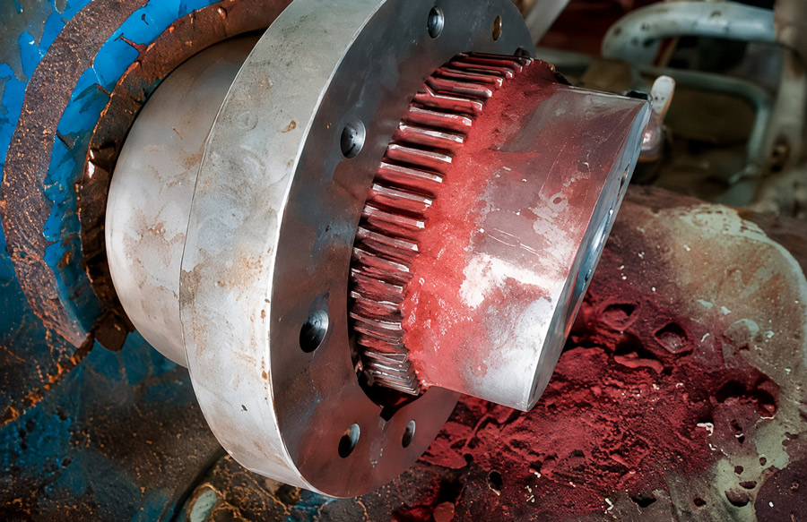 Acomplamento de turbina com graxa endurecida.